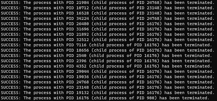 Windows Taskkill command in terminal